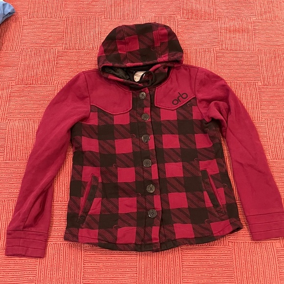 ORB women’s medium Plaid Hooded lined Jacket with lovely large buttons - Picture 1 of 16